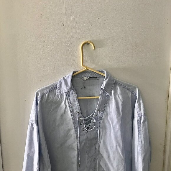 Women's Zara lace-front light blue cropped shirt - Size XL - Picture 2 of 6